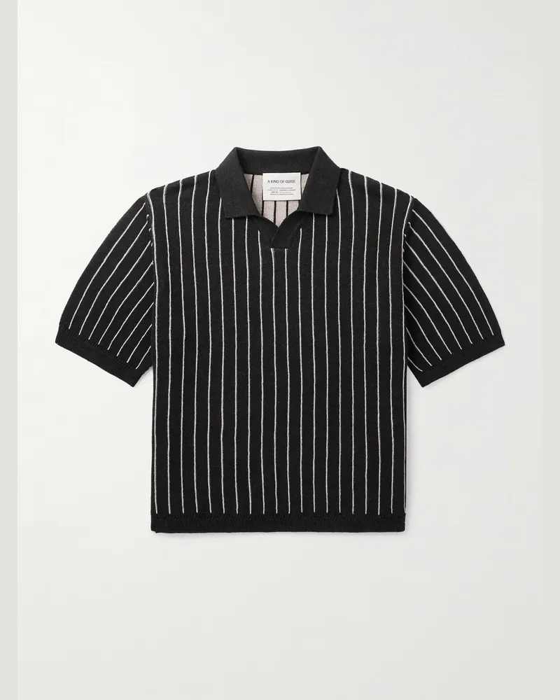 A Kind Of Guise Mahua gestreiftes Polohemd aus einer Leinen-Baumwollmischung Blau
