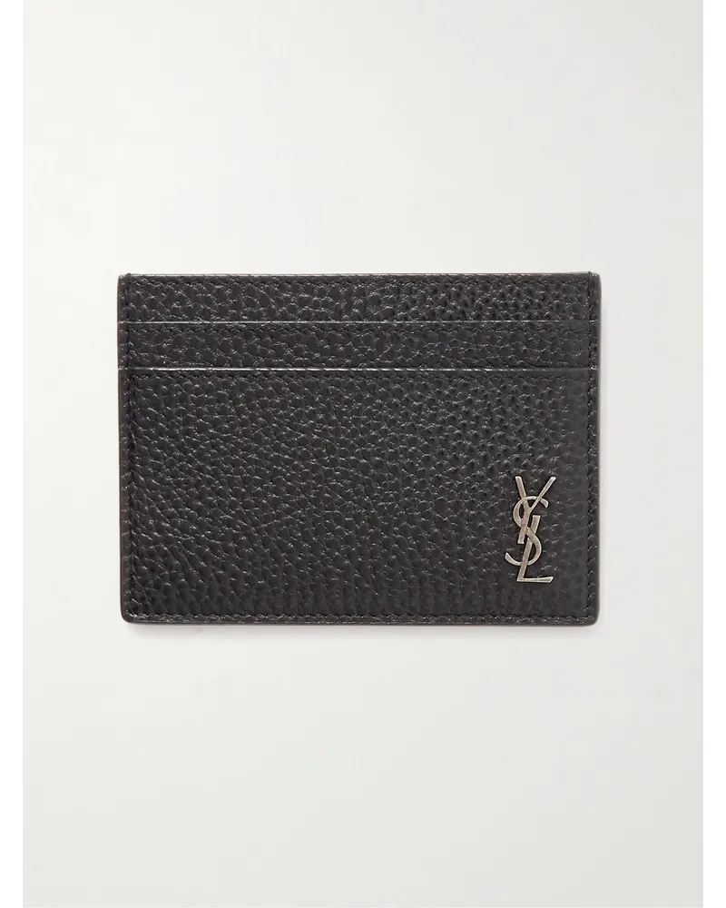 Saint Laurent Tiny Cassandre Kartenetui aus vollnarbigem Leder mit Logoapplikation Schwarz