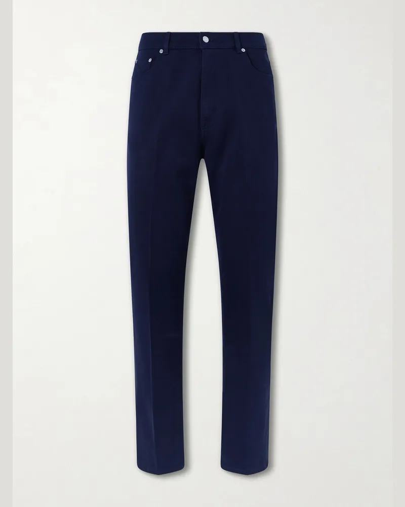 Dunhill Tapered Cotton-Blend Twill Trousers Blue