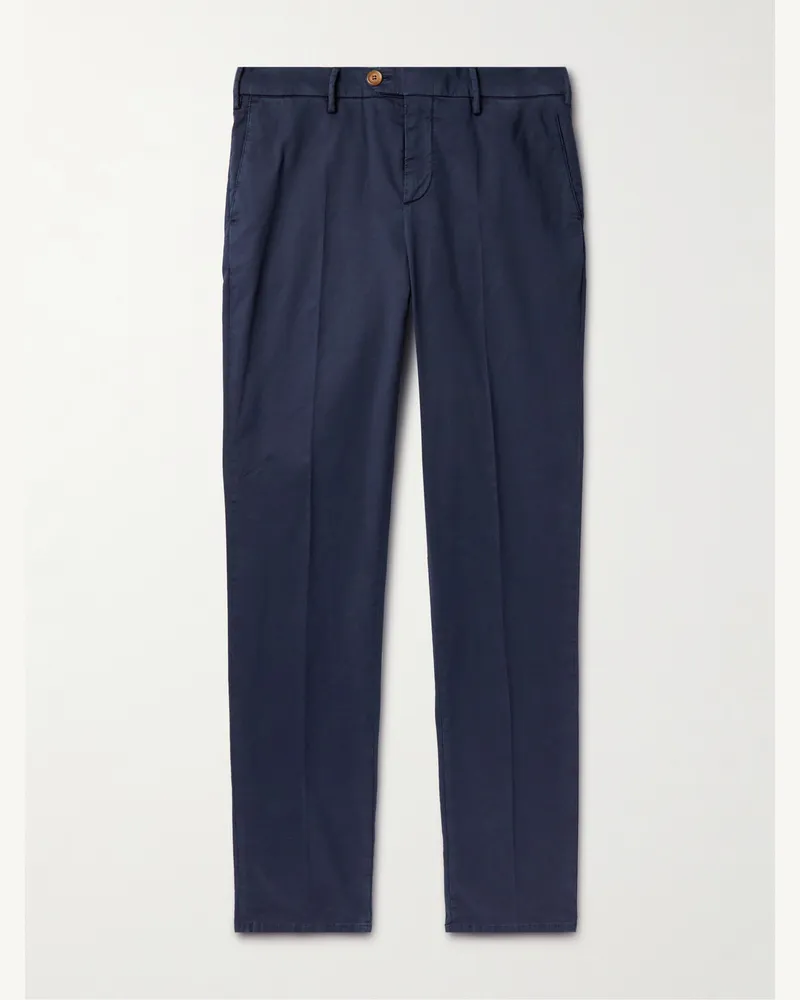 Brunello Cucinelli Slim-Fit Stretch-Cotton Gabardine Trousers Blue