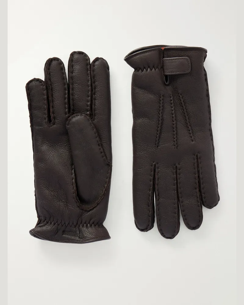 Ermenegildo Zegna Full-Grain Leather Gloves Brown