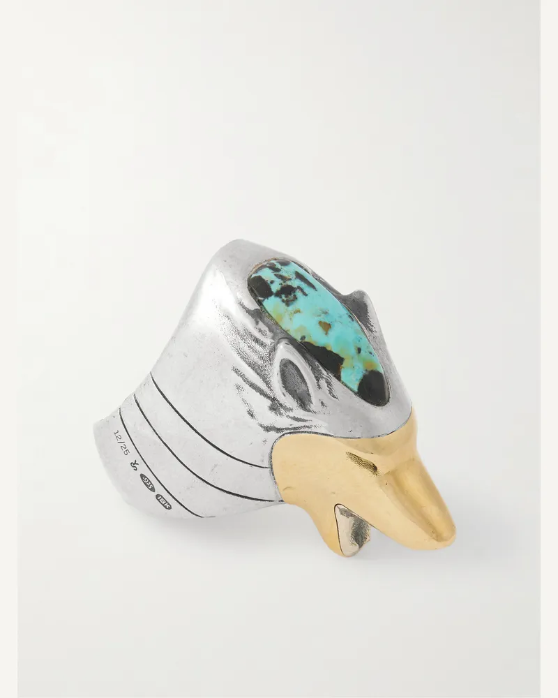 Jacques Marie Mage Yellowstone Forever Lamar Sterling Silver, 18-Karat Gold and Turquoise Ring Silver