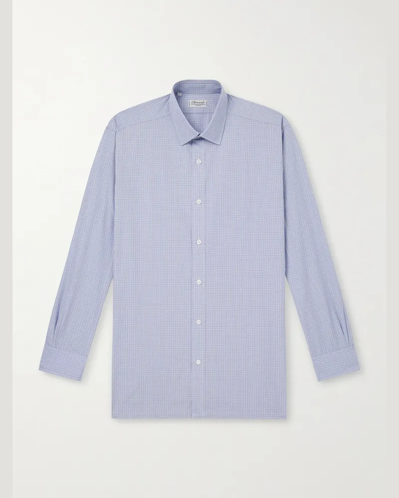 Charvet Kariertes Hemd aus Baumwollpopeline Blau