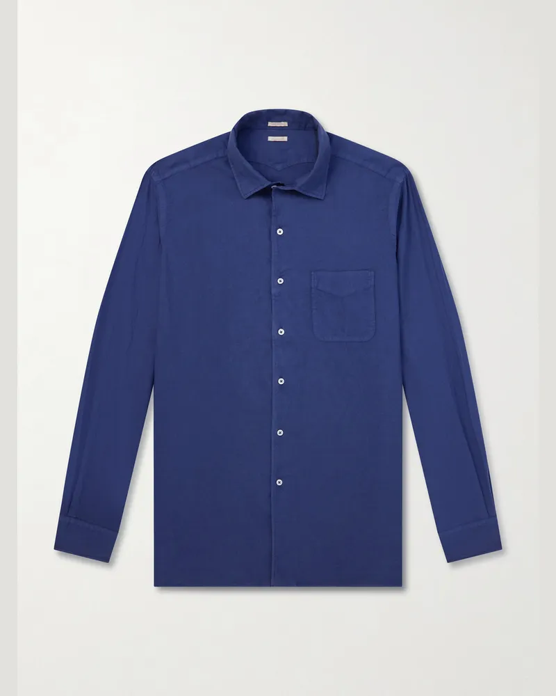 Massimo Alba Leicht locker geschnittenes Hemd aus einer Baumwoll-Leinenmischung Blau