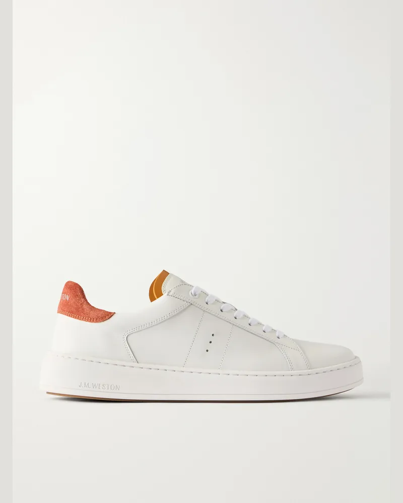 JM Weston On Time Suede-Trimmed Leather Sneakers White