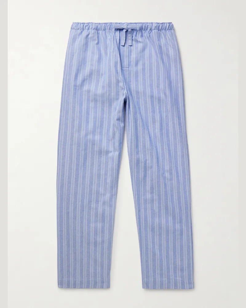 Derek Rose Arran 20 Straight-Leg Striped Herringbone Brushed-Cotton Pyjama Trousers Blue
