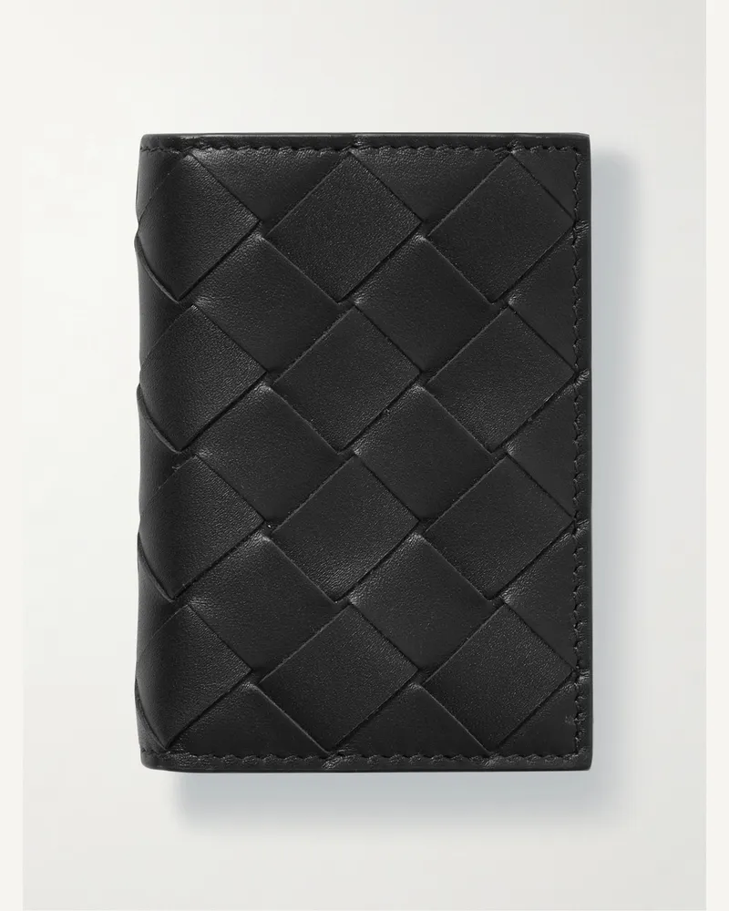 Bottega Veneta Dreifach gefaltetes Portemonnaie aus Intrecciato-Leder Schwarz