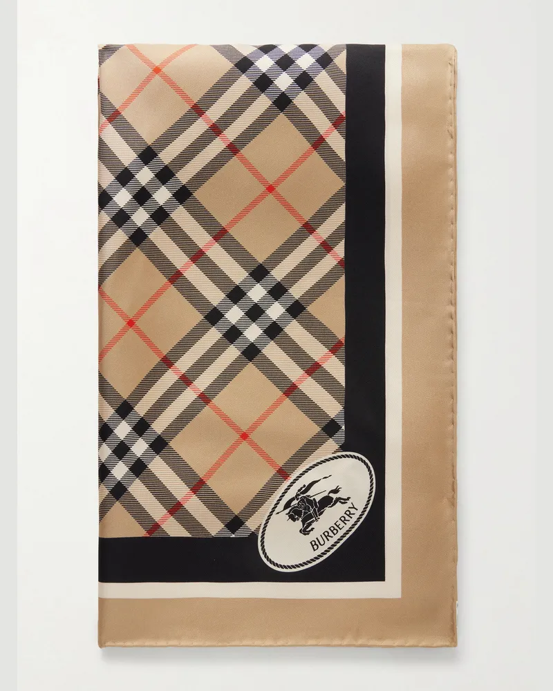 Burberry Kariertes Tuch aus Seiden-Twill mit Logoprint Neutral