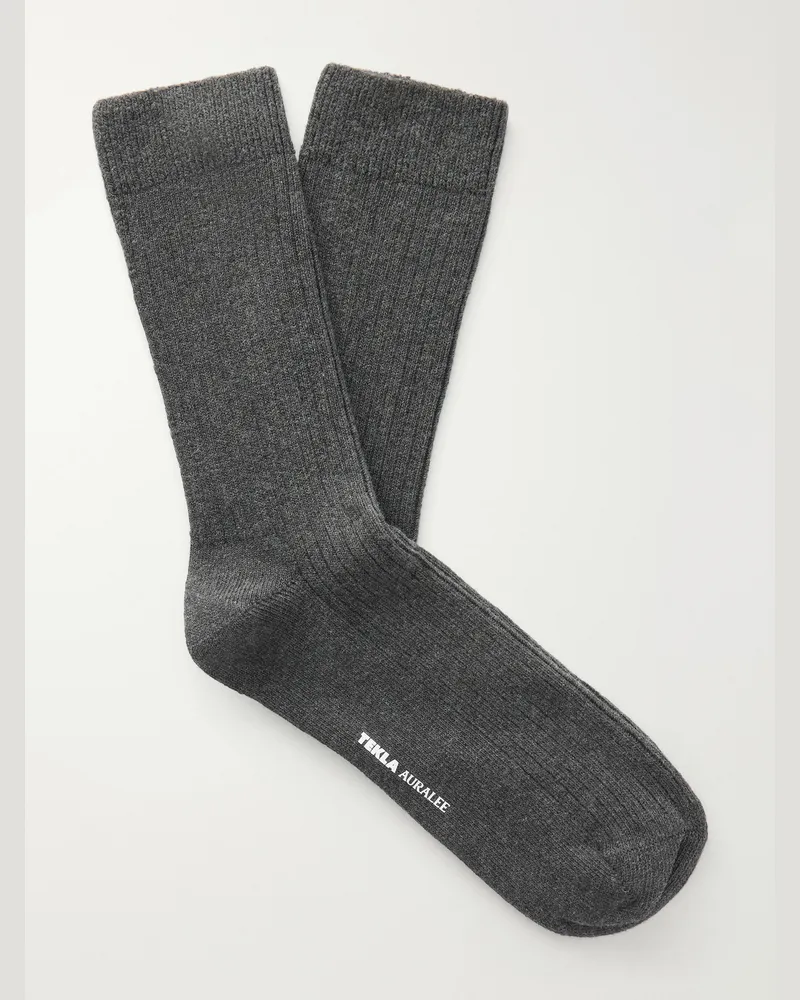 TEKLA Auralee Ribbed Organic Cotton-Blend Socks Gray