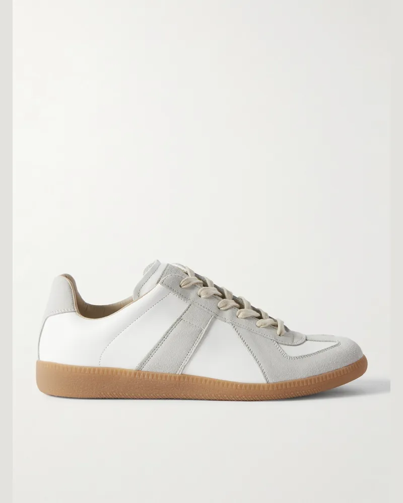 Maison Margiela Replica Leather and Suede Sneakers White