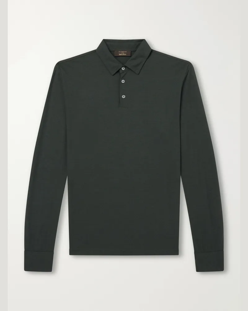 Slowear Zanone Slim-Fit IceCotton Piqué Polo Shirt Green