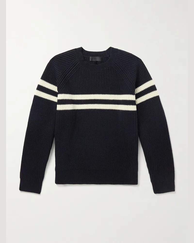 Nili Lotan Darius Striped Ribbed Cashmere Sweater Blue