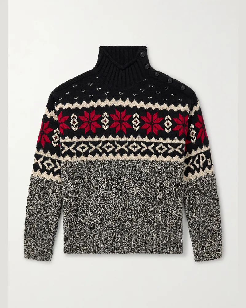 Ralph Lauren Rollkragenpullover aus Jacquard-Strick aus einer Mischung aus Wolle, Leinen und Baumwolle Grau