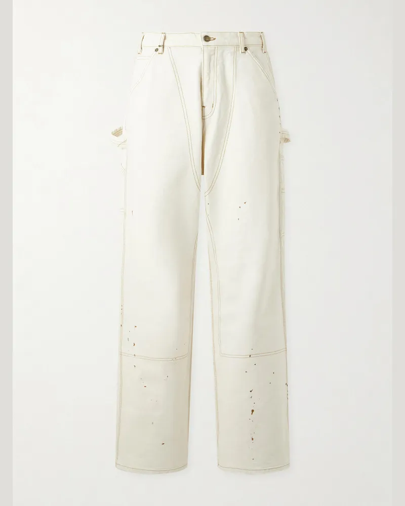 Cherry Los Angeles Paint-Splattered Distressed Straight-Leg Jeans White