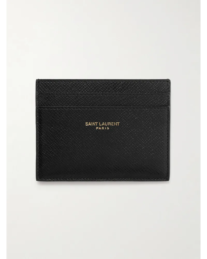 Saint Laurent Kartenetui aus upgecyceltem quergemasertem Leder mit Logoprint Schwarz