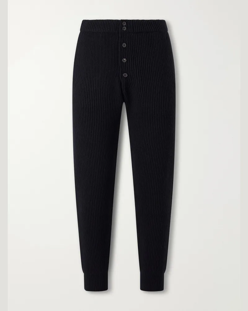 Dries van Noten Meru Tapered Ribbed Wool Sweatpants Black