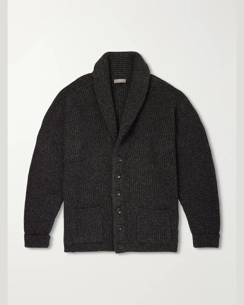 N.Peal Kensington Shawl-Collar Ribbed Cashmere Cardigan Brown