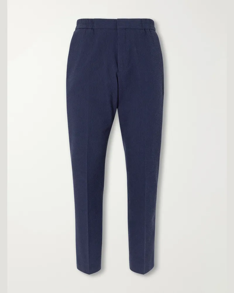 Paul Smith Straight-Leg Cotton-Blend Seersucker Trousers Blue