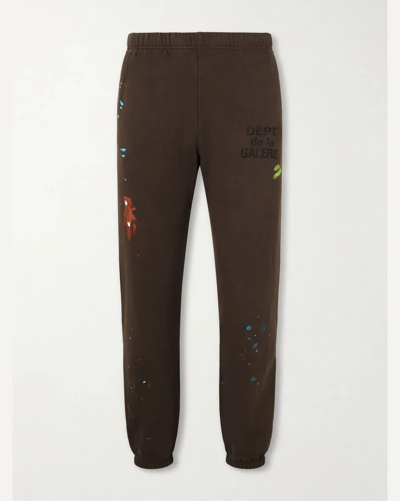 GALLERY DEPT. Logo-Print Paint-Splattered Cotton-Jersey Sweatpants Brown