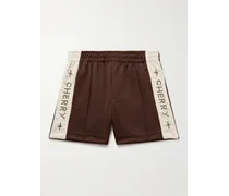 Gerade geschnittene Shorts aus technischem Jersey mit Verzierungen und Streifen
