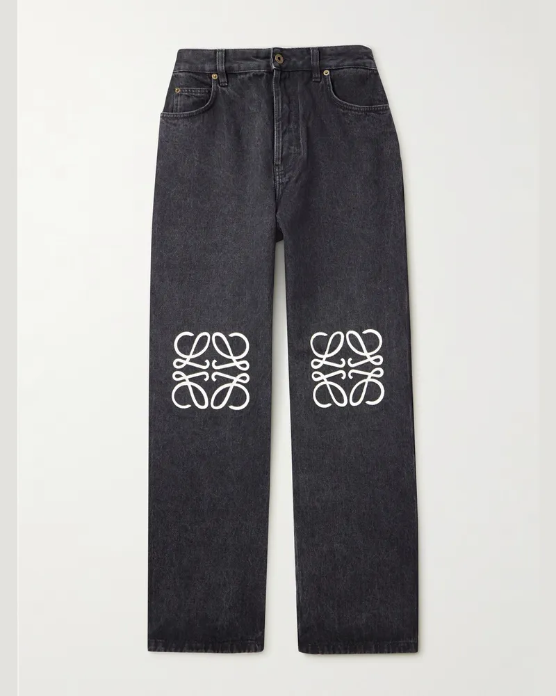 Loewe Weit geschnittene Jeans mit „Anagram“-Logostickerei Schwarz