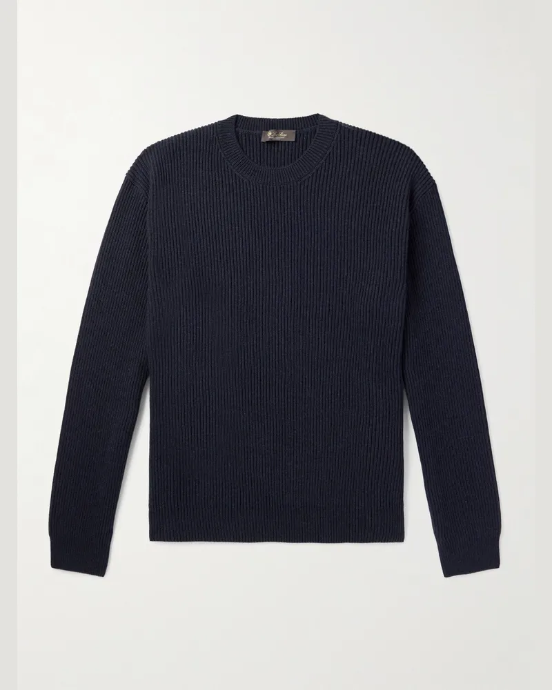 Loro Piana Fobello Pullover aus Kaschmir in Rippstrick Blau