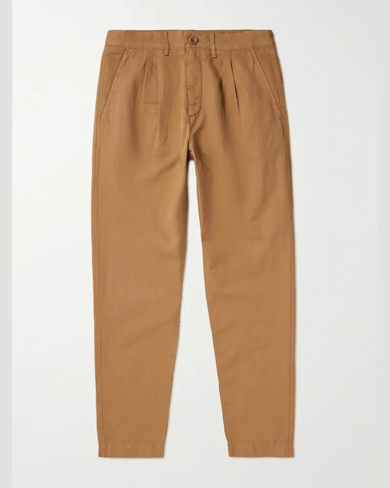 MR P. Straight-Leg Pleated Garment-Dyed Cotton and Linen-Blend Twill Trousers Brown