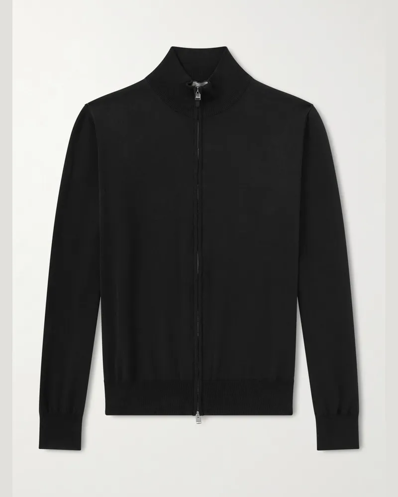 Canali Schmal geschnittener Cardigan aus Baumwolle mit Reißverschluss Schwarz