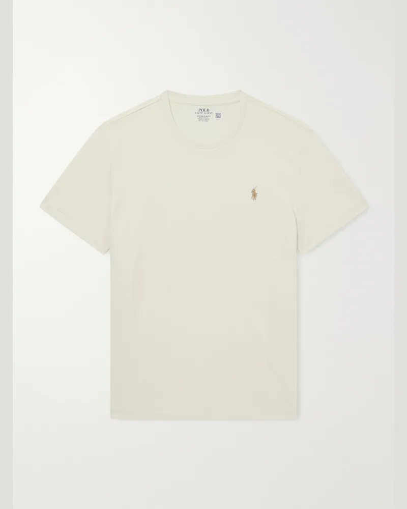 Ralph Lauren Logo-Embroidered Cotton-Jersey T-Shirt Neutrals