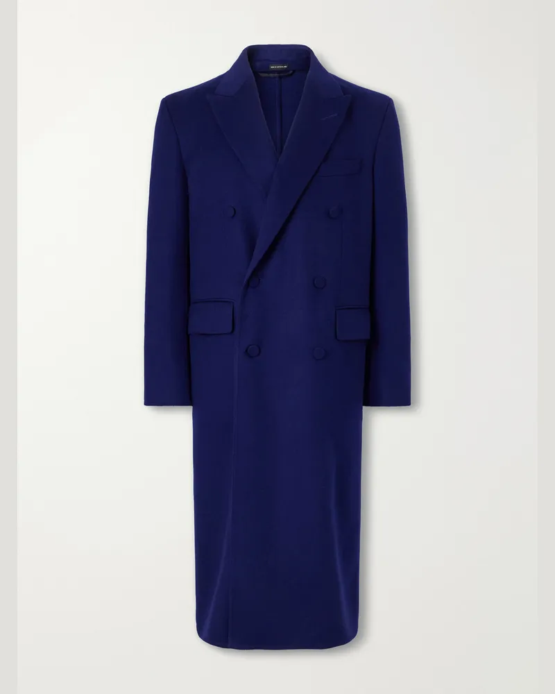 Tom Ford Double-Breasted Brushed Wool and Cashmere-Blend Felt Coat Blue