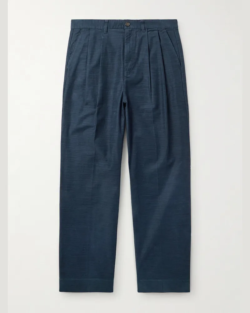 Aimé Leon Dore Gerade geschnittene Hose aus Baumwollsatin mit Falten Blau