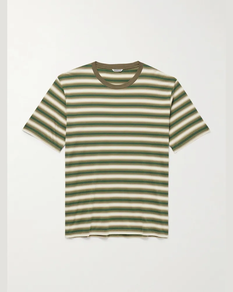 AURALEE T-Shirt aus gestreiftem Baumwoll-Jersey Grün