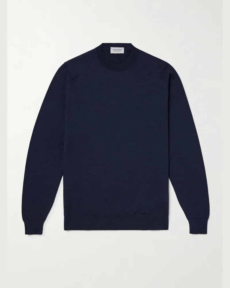 John Smedley Pullover aus Merinowolle in Wabenstrick Blau