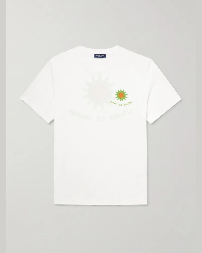 Frescobol Carioca Dinis Clube de Praia T-Shirt aus Jersey aus einer Baumwoll-Leinenmischung mit Print Weiß
