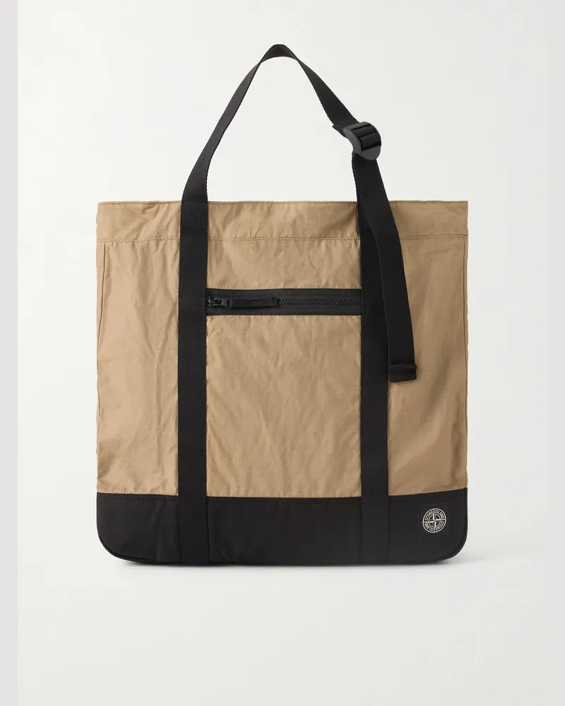 Stone Island Coated Cotton-Ripstop Tote Bag Green