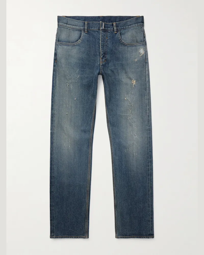 Givenchy Schmal und gerade geschnittene Jeans in Distressed-Optik Blau