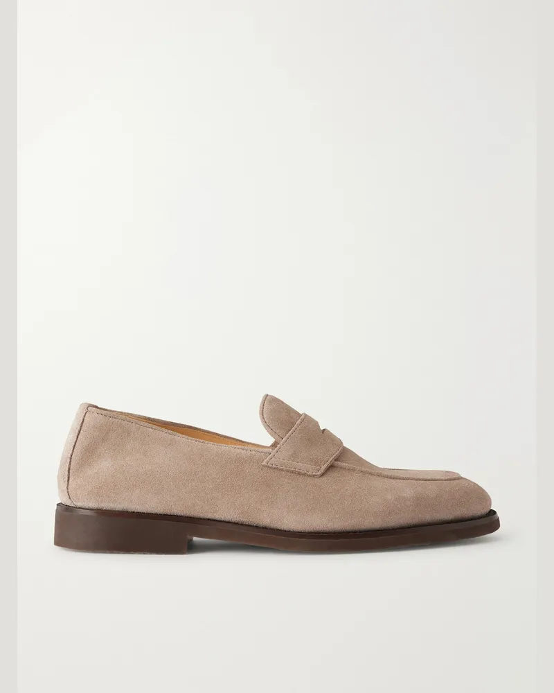 Brunello Cucinelli Flex Suede Penny Loafers Neutrals