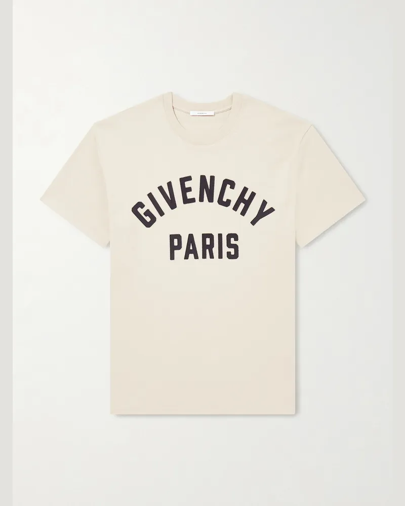 Givenchy Logo-Appliquéd Cotton-Jersey T-Shirt Neutrals