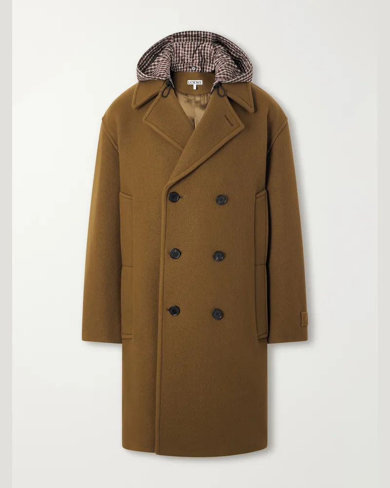 Loewe Double-Breasted Hooded Wool-Blend Felt Coat Brown