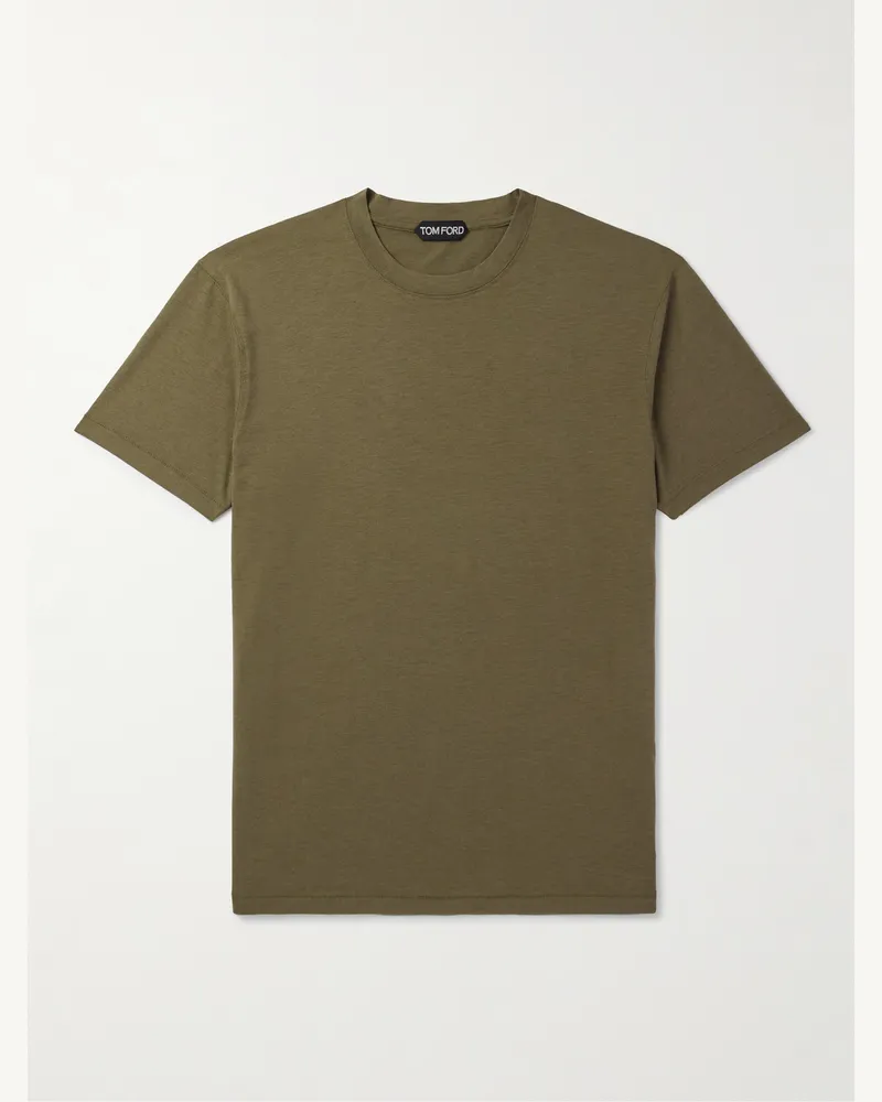 Tom Ford Schmal geschnittenes T-Shirt aus Jersey aus einer Lyocell-Baumwollmischung Grün