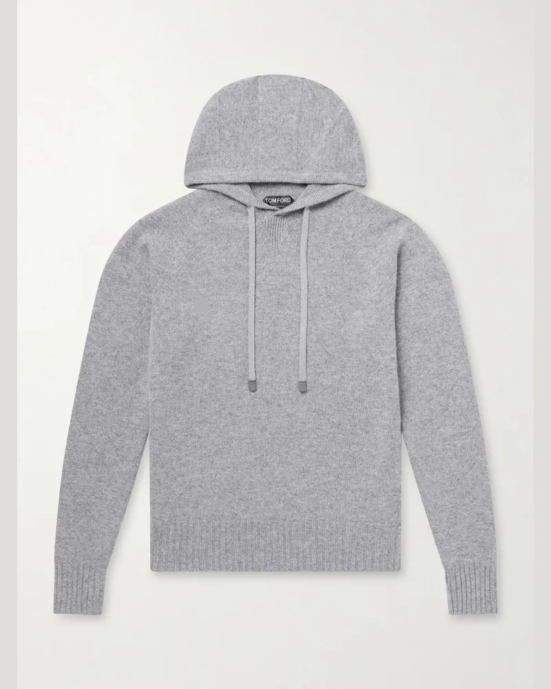 Tom Ford Logo-Embroidered Cashmere Hoodie Gray