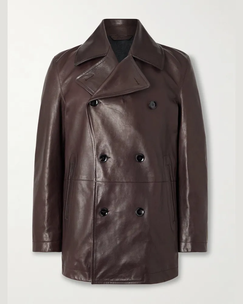 Brioni Doppelreihiger Mantel aus Nappaleder Braun