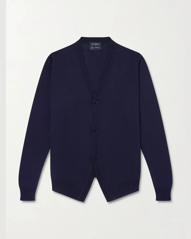 John Smedley Bill Nighy Merino Wool Cardigan Blue