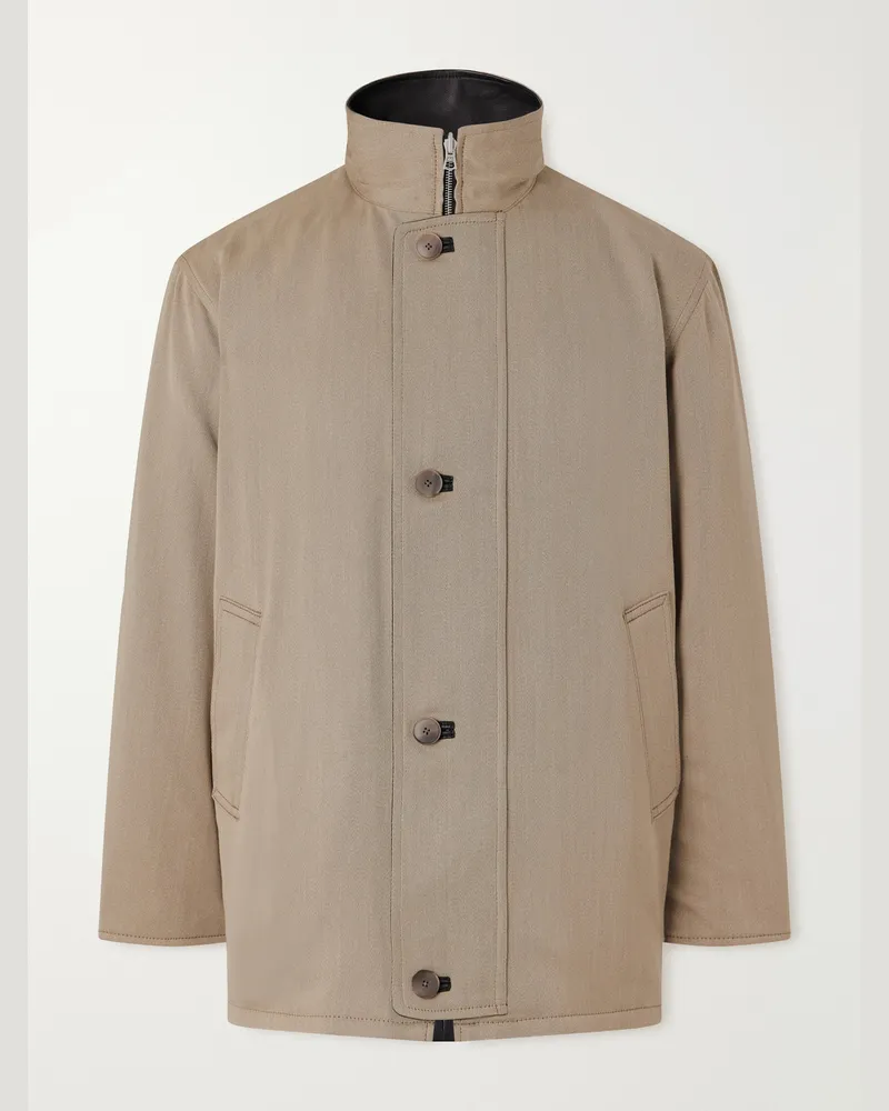 AURALEE Reversible Wool-Twill and Leather Jacket Neutrals