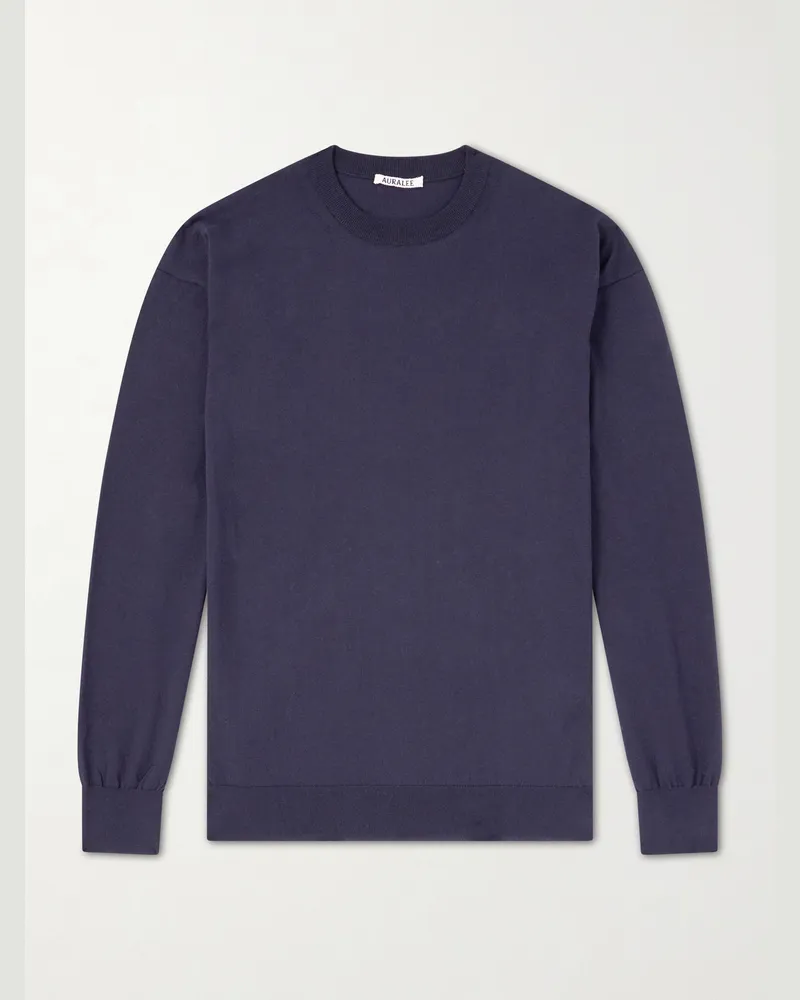 AURALEE Luster Knitted T-Shirt Blue