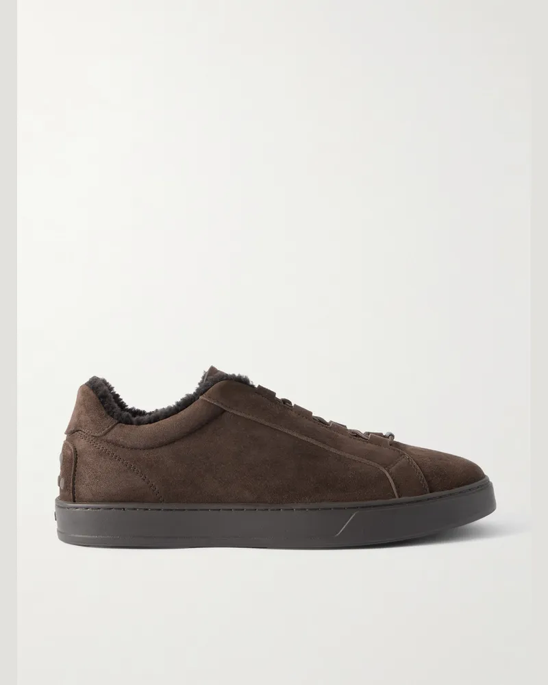 TOD'S Shearling-Lined Suede Sneakers Brown