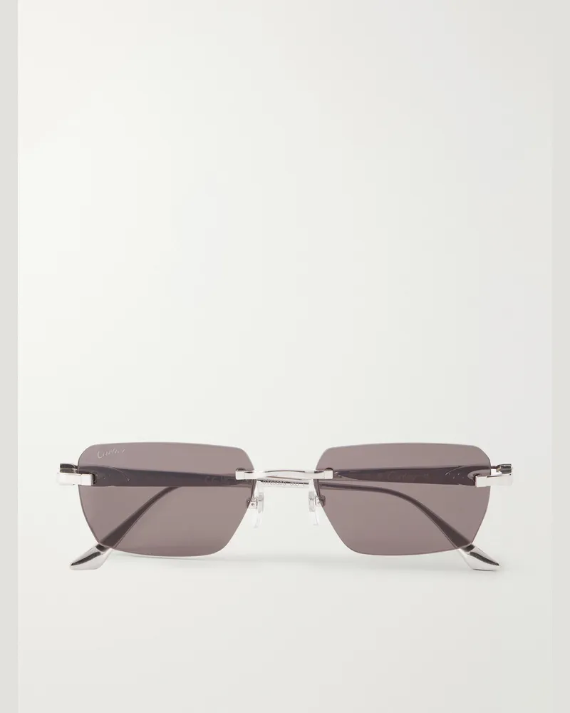 Cartier Motif de Cartier Square-Frame Silver-Tone Titanium Sunglasses Silver
