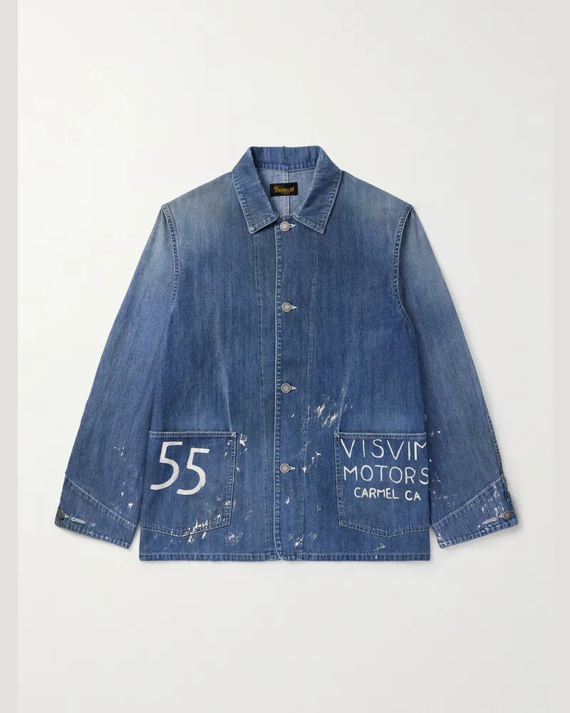 Visvim Jeansjacke mit Farbspritzern Blau