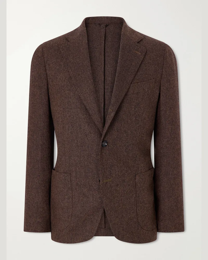 De Petrillo Posillipo Wool and Cashmere-Blend Herringbone Blazer Brown