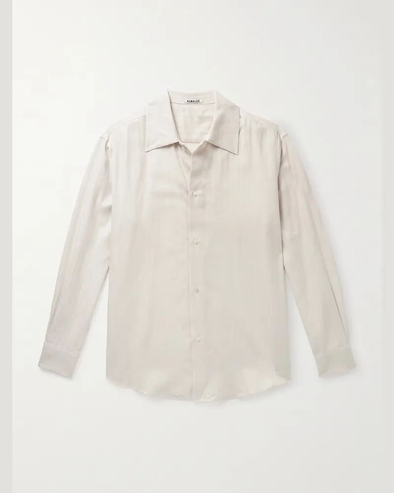 AURALEE Hemd aus einer Baumwoll-Kaschmirmischung mit Fischgratmuster Weiß